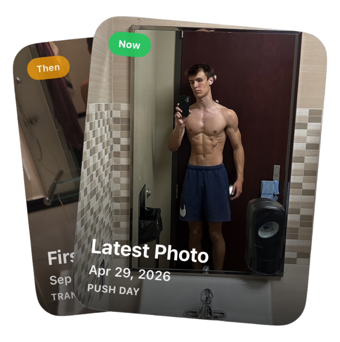 GymDoe profile screen showing workout totals, social identity, and saved routines